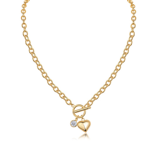 Heart-Shaped Pendant Necklace -Moissanite S925 Sterling Silver Gold-Plated, Romantic and Elegant Peach Heart Design