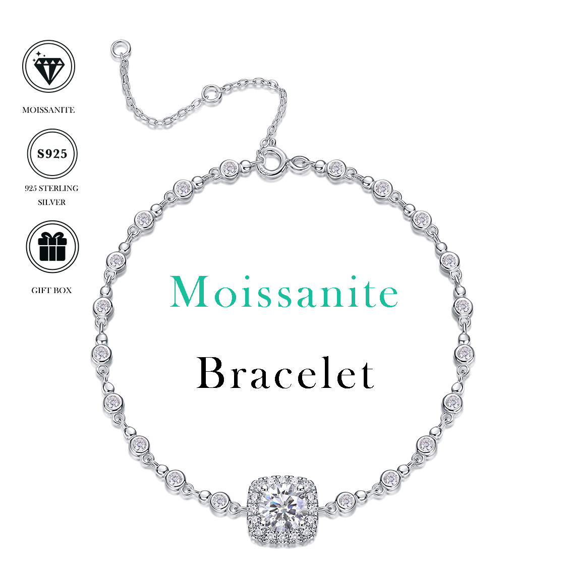 Fashion Femme Jewelry Gift Women 925 Sterling Silver VVS Moissanite Diamond Link Chain Bracelet