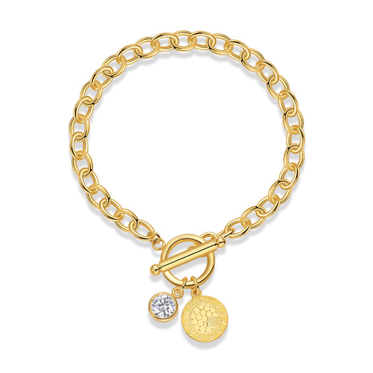 Cuban Link Bracelet with Pendant - S925 Sterling Silver Gold-Plated, Bold and Stylish Design for Men and Women