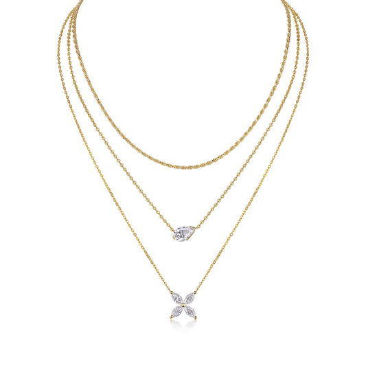 Three-Tier Moissanite Necklace Set - Gold-Plated Sterling Silver, S925