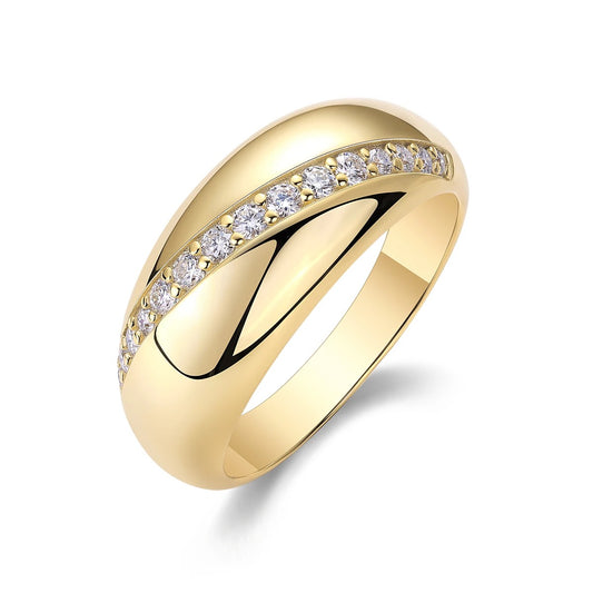 Gold-Plated Pavé Moissanite Ring - S925 Sterling Silver, Multi-Stone Design