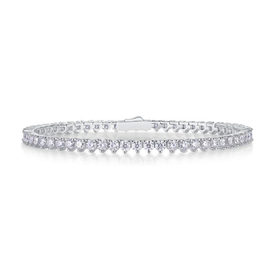 Solid Silver Moissanite Crystal Round Bracelet - S925 Sterling Silver