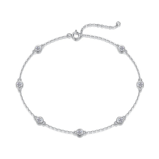 Solid 925 Sterling Silver Moissanite Round Crystal Bracelet