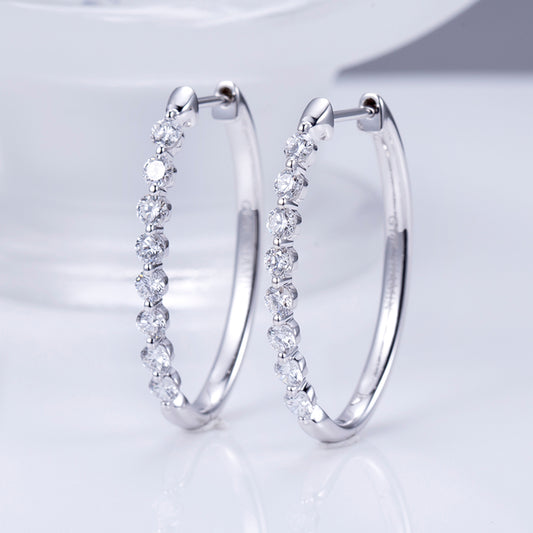 Elegant 14K Solid White Gold Lab Diamond Hoop Earrings