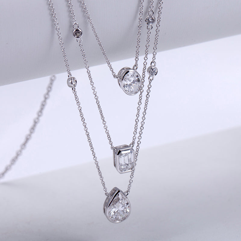 14K White Gold Custom 3-Stone Lab Grown Diamond Necklace