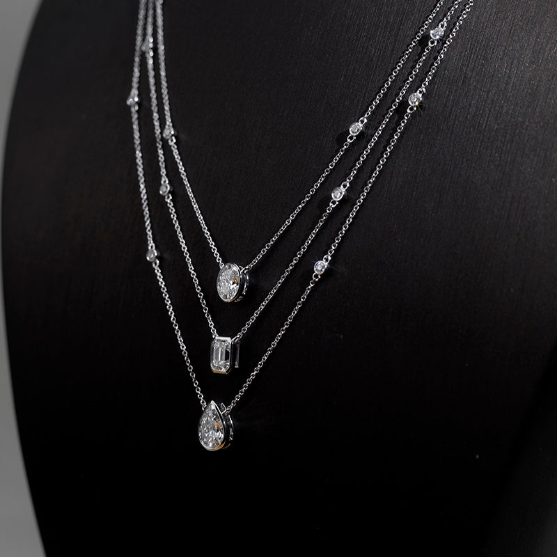 Trinity Sparkle: 14K White Gold Custom 3-Stone Lab Grown Diamond Necklace