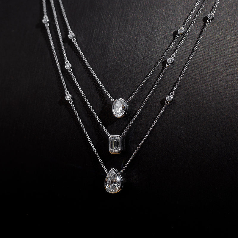 Trinity Sparkle: 14K White Gold Custom 3-Stone Lab Grown Diamond Necklace