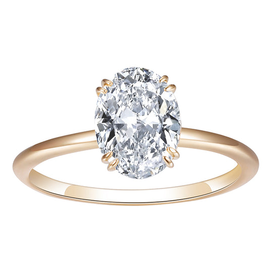 14K Solid Gold Custom Oval Cut Moissanite Solitaire Band Ring