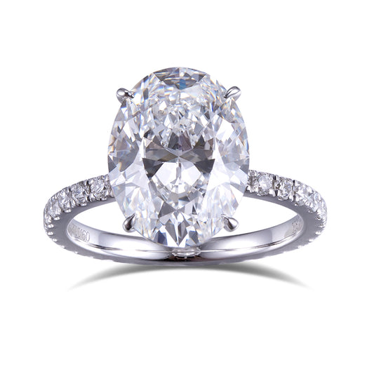 Oval Cut 5 Carat Lab Grown Diamond Engagement Ring Set in 14K/18K Gold with Hidden Halo